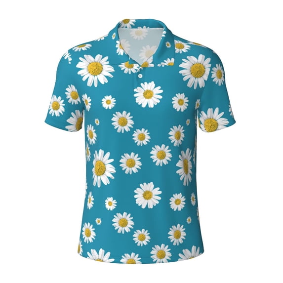 Balery Daisies Flowers Printed Men’s Short Sleeve Polo Shirt, Midweight Men's Shirt,Golf Polo shirts -Medium