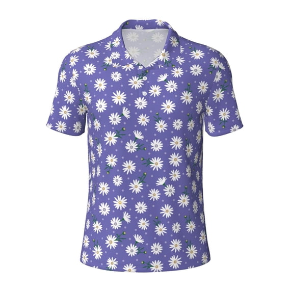 Balery Daisies Flowers Printed Men’s Short Sleeve Polo Shirt, Midweight Men's Shirt,Golf Polo shirts -X-Large