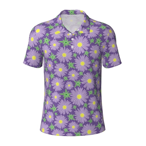 Balery Daisies Flowers Printed Men’s Short Sleeve Polo Shirt, Midweight Men's Shirt,Golf Polo shirts -X-Large