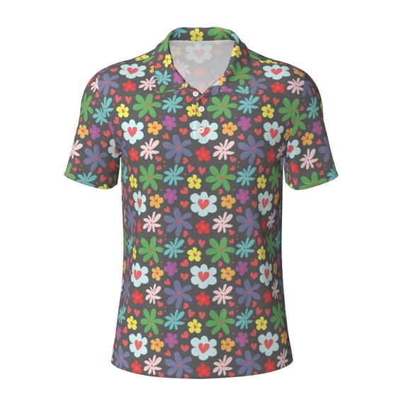 Balery Daisies Flowers Printed Men’s Short Sleeve Polo Shirt, Midweight Men's Shirt,Golf Polo shirts -X-Large