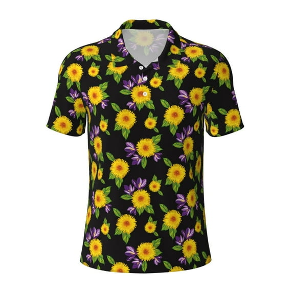 Balery Daisies Flowers Printed Men’s Short Sleeve Polo Shirt, Midweight Men's Shirt,Golf Polo shirts -