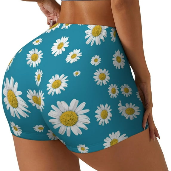 Balery Daisies Flowers Printed Workout Shorts for Women Seamless Scrunch Short Gym Yoga Running Sport Active Exercise Fitness Shorts-X-Large