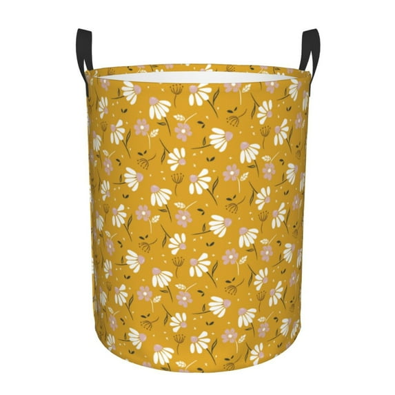 Balery Daisies Flowers Round Laundry Basket with Handles Waterproof Freestanding Laundry Hamper for Clothes Toys in the Dorm and Family-