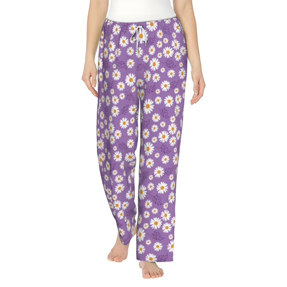 Balery Daisies Flowers print Women's Pajama Pants,Ultra Lightweight Pjs,Lounge Pant-Large