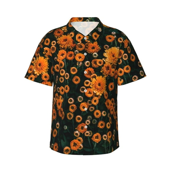 Balery Daisies Print Men's Hawaiian Shirts Short Sleeve Beach Shirt Relaxed Fit Vacation Button Down Shirts-Large