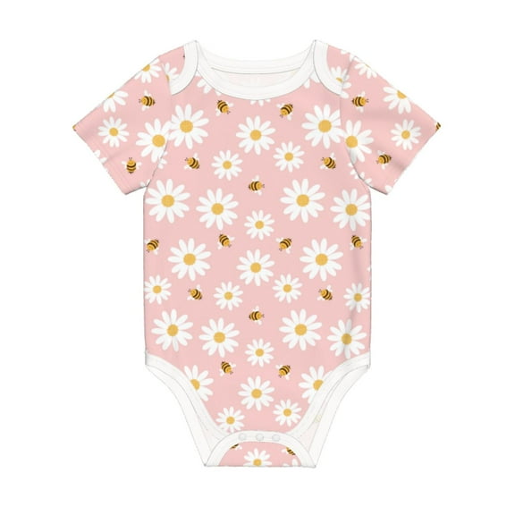 Balery Daisy And Bee Pattern Baby Climbing Clothes Infant Bodysuit Cute Infant Bodysuit Baby Romper-18 Months