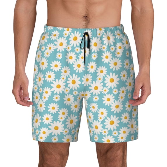 Balery Daisy Floral A Mens Swim Trunks Swim Shorts for Men Quick Dry Inseam Beach Shorts with Compression Liner Pocket-