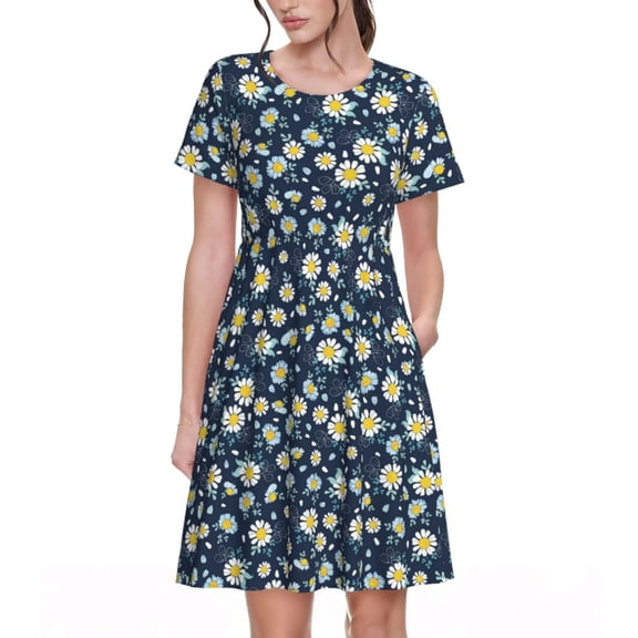 Balery Daisy Floral B Pattern Womens Dresses Loose Short sleeve Sundresses Swimsuit Coverup 2025 Summer Casual Dress for Women - A-Line Swing Dress
