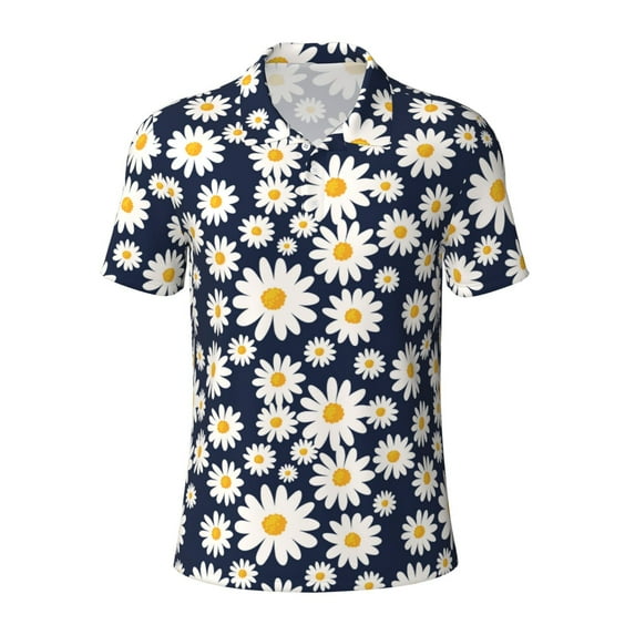 Balery Daisy Floral Printed Men’s Short Sleeve Polo Shirt, Midweight Men's Shirt,Golf Polo shirts -3X-Large