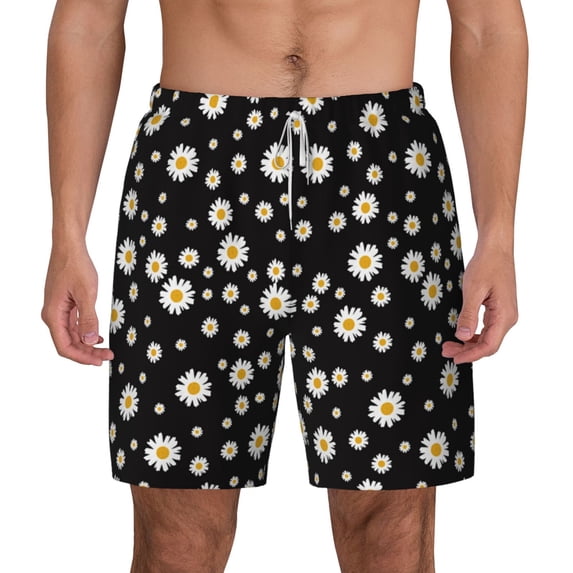 Balery Daisy Mens Swim Trunks Swim Shorts for Men Quick Dry Inseam Beach Shorts with Compression Liner Pocket-3X-Large