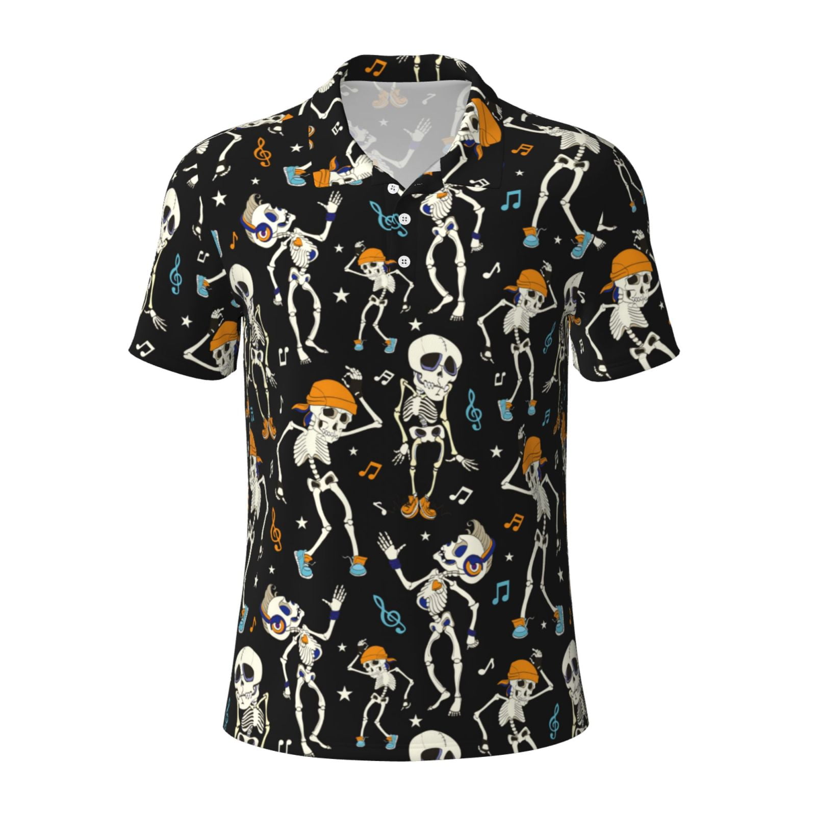 Balery Dancing Skeleton Party Printed Men’s Short Sleeve Polo Shirt