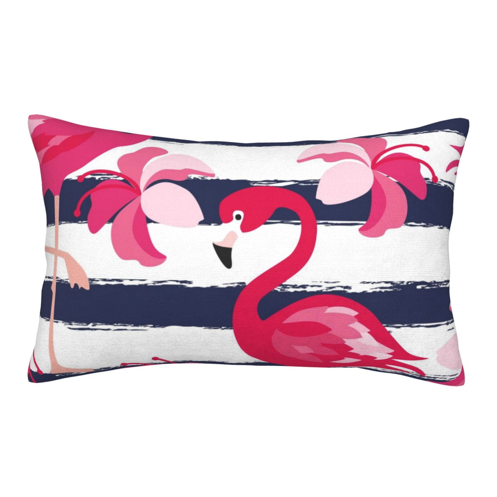 Balery Dark Blue Stripes And Pink Flamingos Pillow Covers,Bed