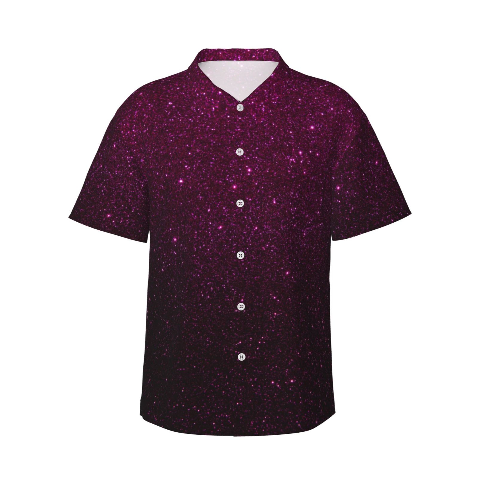 Balery Dark Purple Glitter Print Men's Hawaiian Shirts Short Sleeve