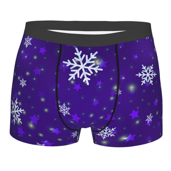 Balery Dark Purple Snowflakes Men's Boxer Briefs, Soft and Breathable Cotton Underwear with nylon Waistband-Medium