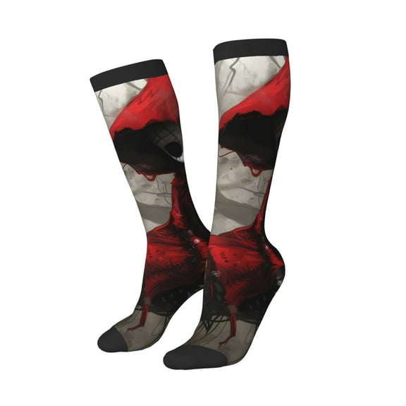 Balery Dark Red Hooded Girl Printed Novelty Socks Men's Women's Crew Socks Sports Socks Knee High Socks Cotton Socks Quirky and Cool Socks