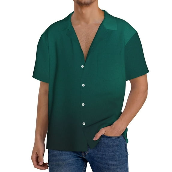Balery Dark teal green Pattern Men's Casual Button Down Shirt Short Sleeve Textured Summer Cuban Beach Shirts-Small