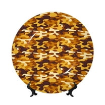 Balery Desert Camouflage Print Bone China Decorative Plate Ceramic Dinner Plates Art Crafts with Display Stand-7in