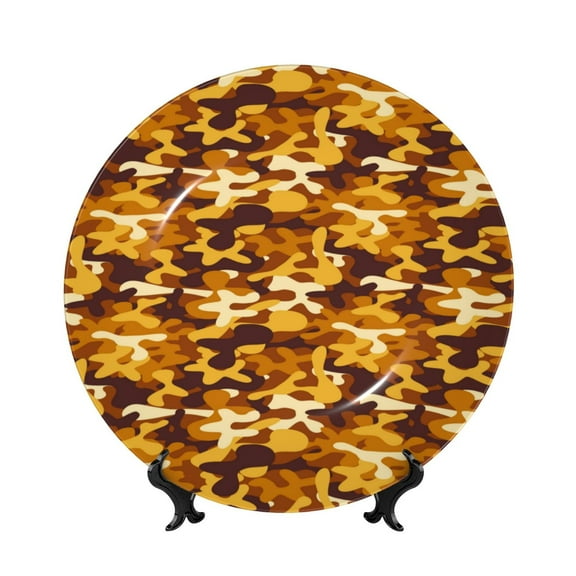 Balery Desert Camouflage Print Bone China Decorative Plate Ceramic Dinner Plates Art Crafts with Display Stand-7in
