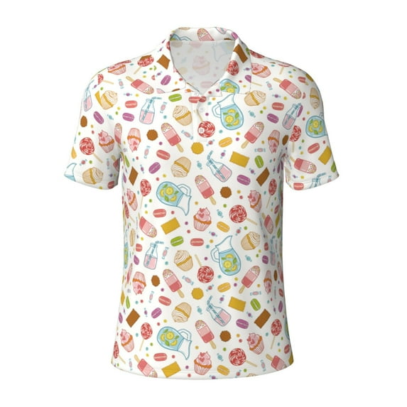 Balery Dessert Printed Men’s Short Sleeve Polo Shirt, Midweight Men's Shirt,Golf Polo shirts -Medium