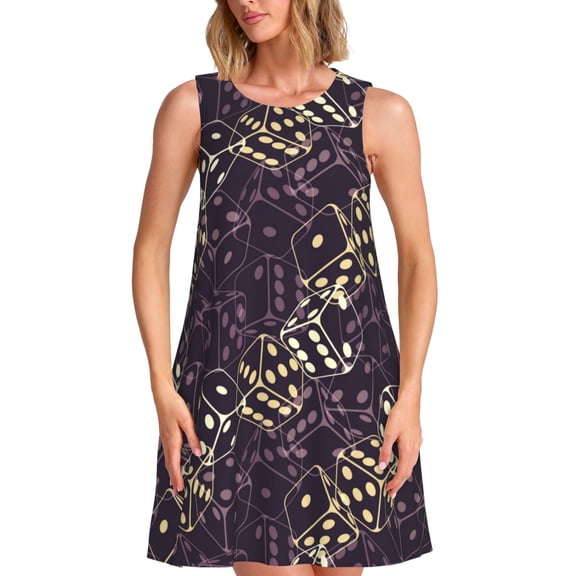 Balery Dice Pattern Women’s Summer Dresses – Loose Sleeveless Sundress, Casual and Comfortable Beach Dress for Hot Days
