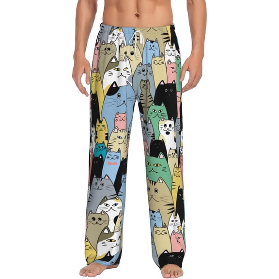 Balery Different Cats print Men's Pajama Pants,Ultra Lightweight Pjs,Lounge Pant-Medium