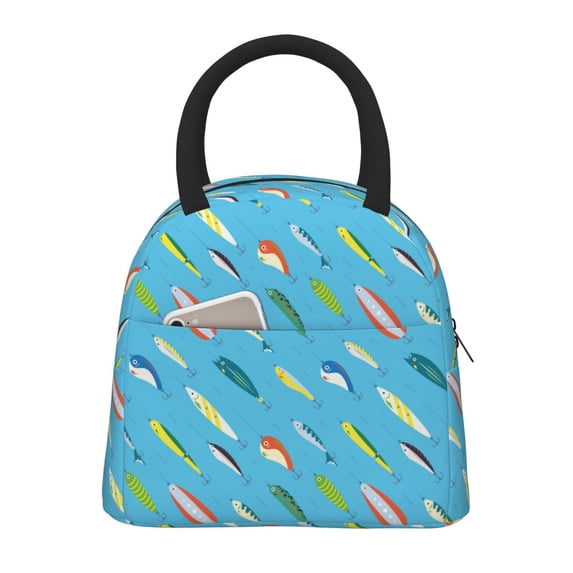 Balery Different Color Fishing Bait Pattern Lunch Bag Women, Lunch Box, Lunch Bag, Small Leakproof Lunch Tote Large Capacity Reusable Insulated Cooler Lunch Container-One Size
