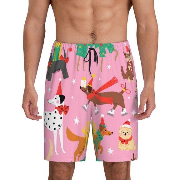 Balery Different Dogs Christmas Men's Cotton Knit Pajama Shorts Waistband & Pockets,Short Pajama Pants-Medium