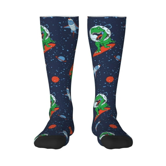 Balery Dinosaur Astronaut Space Surfing Fun Novelty Socks Men'S Women'S Crew Socks Funny Crazy Novelty Socks Quirky And Cool Socks