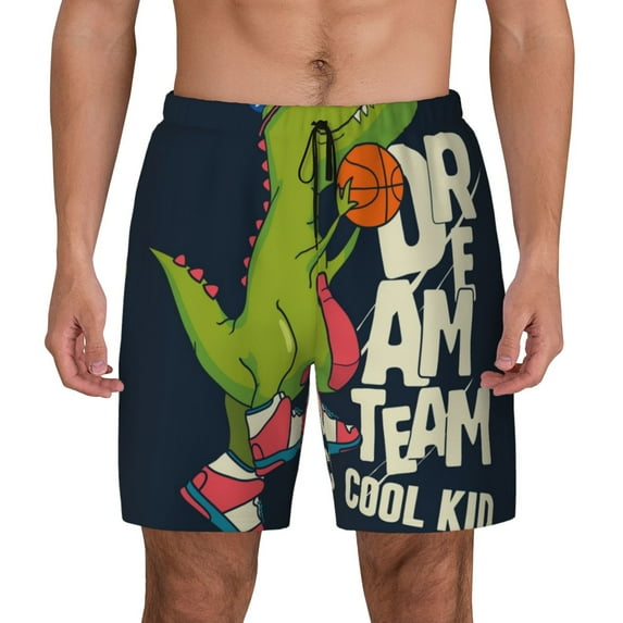 Balery Dinosaur Basketball Player Mens Swim Trunks Swim Shorts for Men Quick Dry Inseam Beach Shorts with Compression Liner Pocket-XX-Large