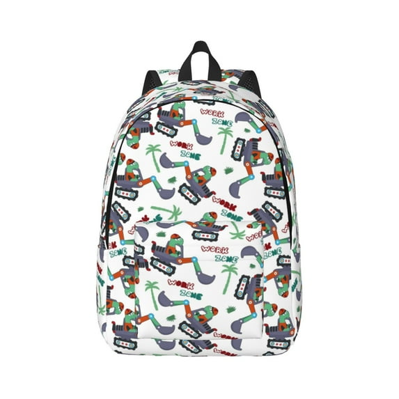Balery Dinosaur on Excavator2 Vintage Canvas Backpack for Men and Women - Large Capacity, Durable Travel Laptop Bag for School, Work, Hiking, and Outdoor Activities