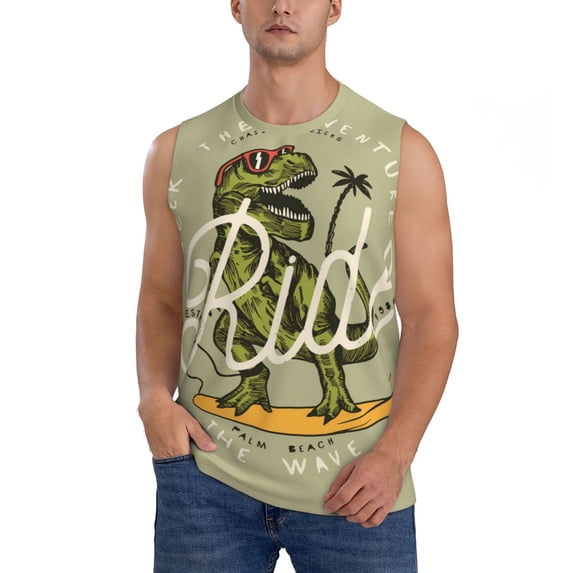 Balery Dinosaur Men's Sleeveless Muscle Shirts Workout Tank Top, Moisture Wicking, Odor Protection-Large