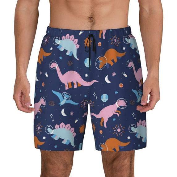 Balery Dinosaur Mens Swim Trunks Swim Shorts for Men Quick Dry Inseam Beach Shorts with Compression Liner Pocket-X-Large