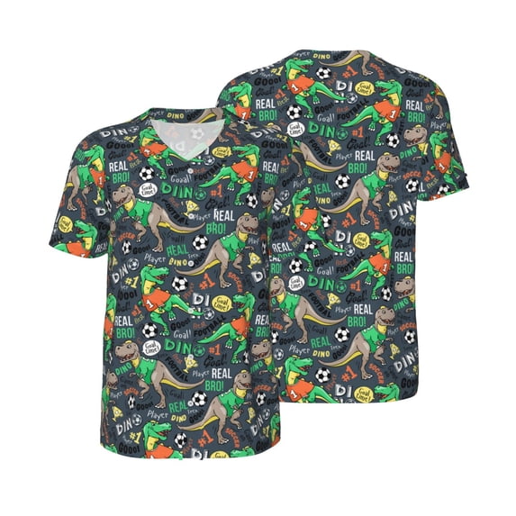 Balery Dinosaur Plays Soccer Baseball Jersey for Men Casual Button Down Shirts Short Sleeve Active Team Sports Uniform-Large