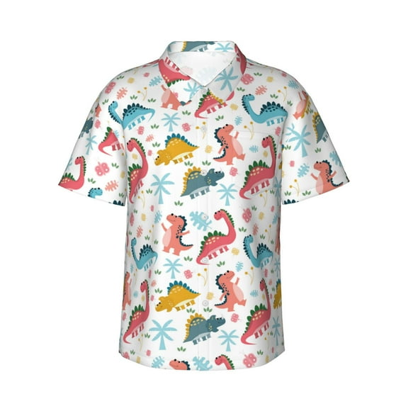 Balery Dinosaur Print Men's Hawaiian Shirts Short Sleeve Beach Shirt Relaxed Fit Vacation Button Down Shirts-X-Large