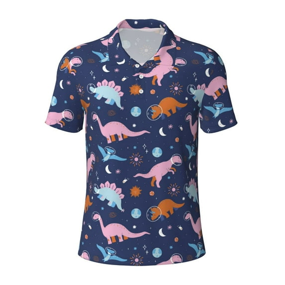 Balery Dinosaur Printed Men’s Short Sleeve Polo Shirt, Midweight Men's Shirt,Golf Polo shirts -Medium
