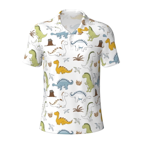 Balery Dinosaur Printed Men’s Short Sleeve Polo Shirt, Midweight Men's Shirt,Golf Polo shirts -X-Large