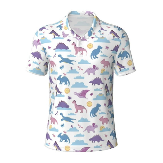 Balery Dinosaur Printed Men’s Short Sleeve Polo Shirt, Midweight Men's Shirt,Golf Polo shirts -X-Large