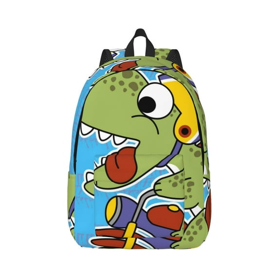 Balery Dinosaur Riding a Motorcycle Vintage Canvas Backpack for Men and Women - Large Capacity, Durable Travel Laptop Bag for School, Work, Hiking, and Outdoor Activities