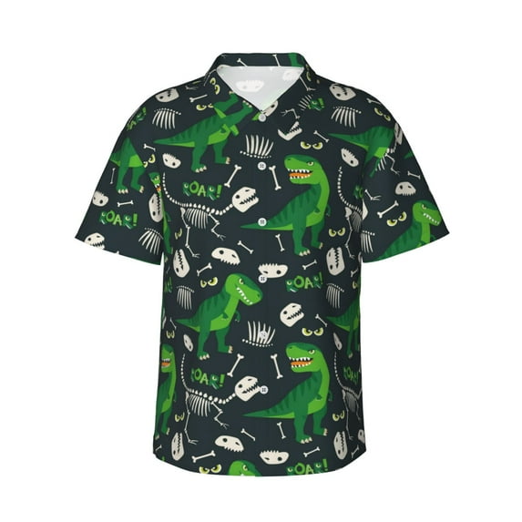 Balery Dinosaur and Bone Print Men's Hawaiian Shirts Short Sleeve Beach Shirt Relaxed Fit Vacation Button Down Shirts-XX-Large