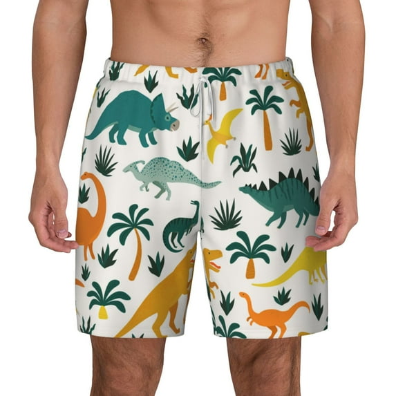 Balery Dinosaurs and Tropical Leaves Mens Swim Trunks Swim Shorts for Men Quick Dry Inseam Beach Shorts with Compression Liner Pocket-Large