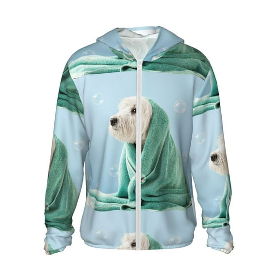 Balery Dog Wrapped in Towel Men's Women's UPF 50+ Sun Protection Lightweight Hoodie Performance Long Sleeve Shirt for Fishing Running-3X-Large