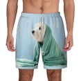 thumbnail image 1 of Balery Dog Wrapped in Towel Mens Swim Trunks Swim Shorts for Men Quick Dry Inseam Beach Shorts with Compression Liner Pocket-Small, 1 of 9