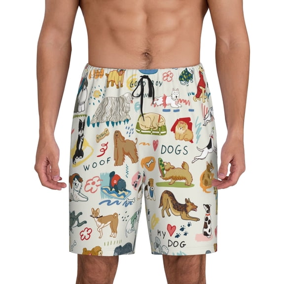 Balery Dogs Funny Pets Men's Cotton Knit Pajama Shorts Waistband & Pockets,Short Pajama Pants-Small