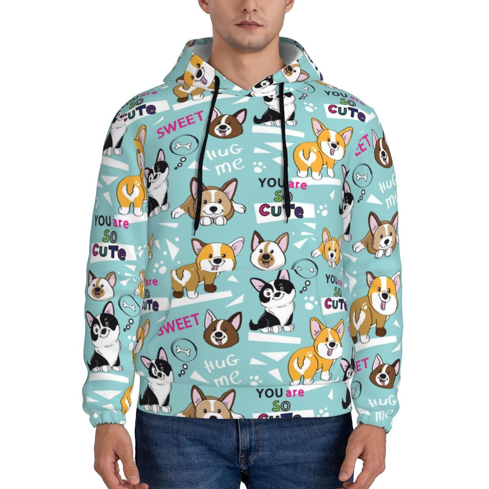 Bull Terrier Pattern Print Men Pullover Hoodie