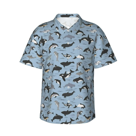 Balery Dolphins Print Men's Hawaiian Shirts Short Sleeve Beach Shirt Relaxed Fit Vacation Button Down Shirts-3X-Large