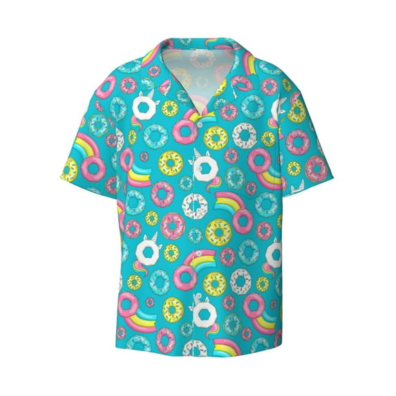 Balery Donut Men's Casual Button Down Shirt Short Sleeve Textured Summer Cuban Beach Shirts-Medium