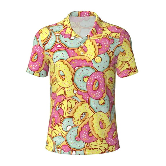 Balery Donut and Blue Printed Men’s Short Sleeve Polo Shirt, Midweight Men's Shirt,Golf Polo shirts -Small