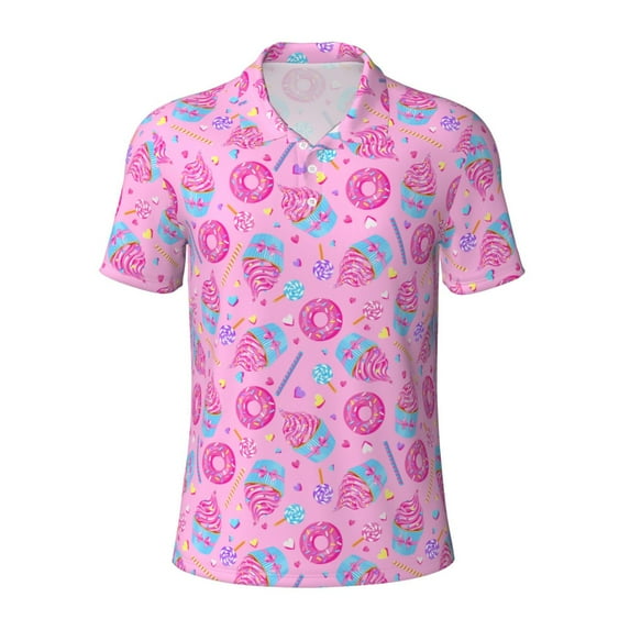 Balery Donuts Printed Men’s Short Sleeve Polo Shirt, Midweight Men's Shirt,Golf Polo shirts -3X-Large