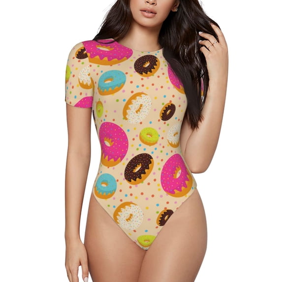 Balery Donuts Women's Short Sleevee Crew Neck Bodysuit Tops Short Sleeve Tops Basic-XX-Large