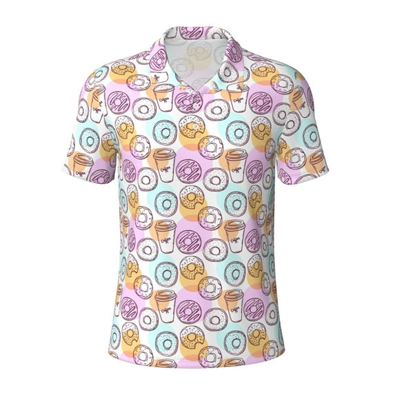 Balery Donuts and Coffee Printed Men’s Short Sleeve Polo Shirt, Midweight Men's Shirt,Golf Polo shirts -Small
